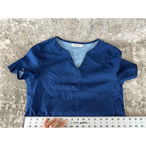 Misslook Size M Floral Print V Neck Midi Shirt Dress Blue Short Sleeve Pullover - Picture 6 of 9